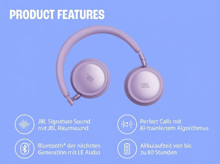 JBL Live 680NC Kabellose On‑Ear‑Kopfhörer mit Adaptivem Noise Cancelling, Spatial Sound, Sprachsteue