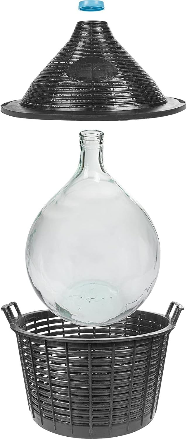 lilawelt24 Glasballon 20L Set mit Gärröhrchen und Gummistopfen - Weinballon im Schutzkorb - Hergeste