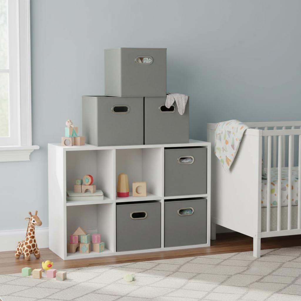 Haushalt Essentials 6 Stück Gewebe-Aufbewahrung Cube Mülleimer-Set mit Griffen, Marineblau grau, Gra