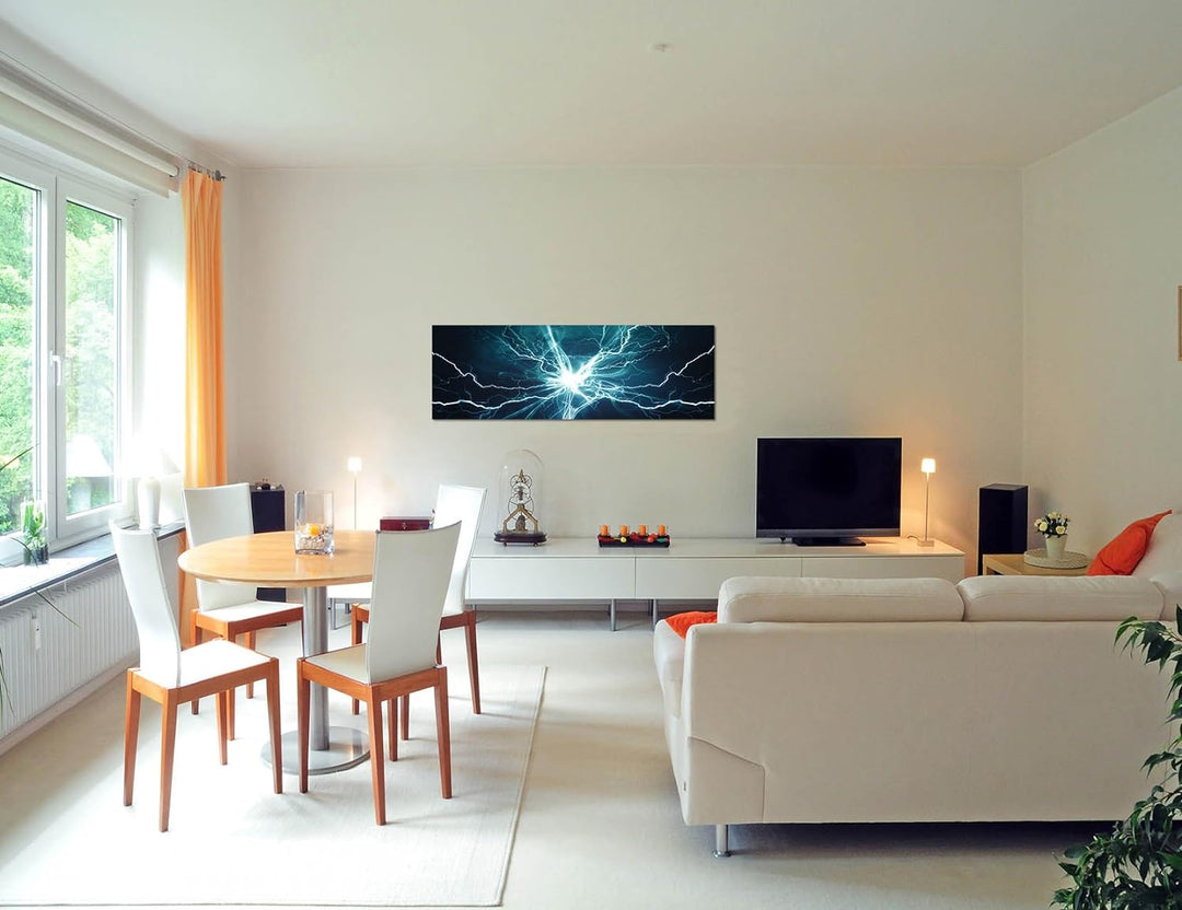 Paul Sinus Art Panoramabild auf Leinwand und Keilrahmen 150x50cm Blitze Licht Elektrizität abstrakt