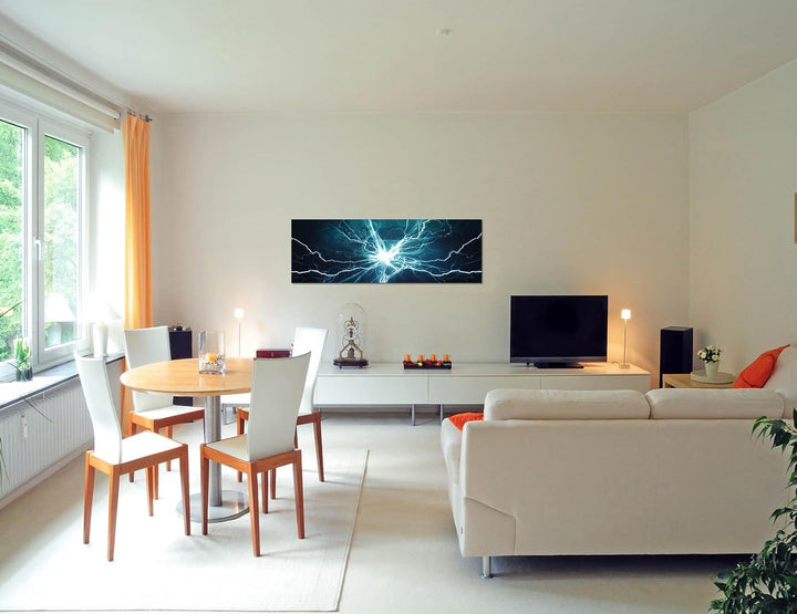 Paul Sinus Art Panoramabild auf Leinwand und Keilrahmen 150x50cm Blitze Licht Elektrizität abstrakt