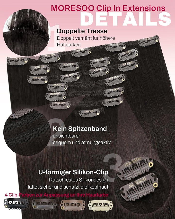 Moresoo Echthaar Extensions Clip in Extensions Echthaar Remy Clip Extensions Echthaar Braun Extensio