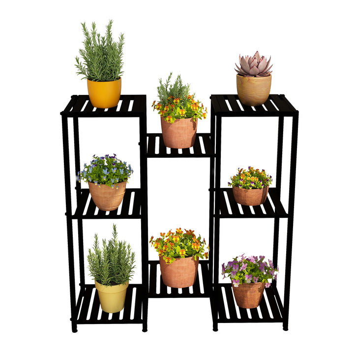 Relaxdays Blumenregal aus Metall, 8 Ablagen für Blumen- & Pflanzentöpfe, Pflanzentreppe, HBT: 81 x 8