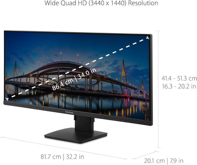 Viewsonic VA3456-MHDJ 86,4 cm (34 Zoll) Büro Monitor (UWQHD, IPS-Panel, HDR10, HDMI, DP, Höhenverste