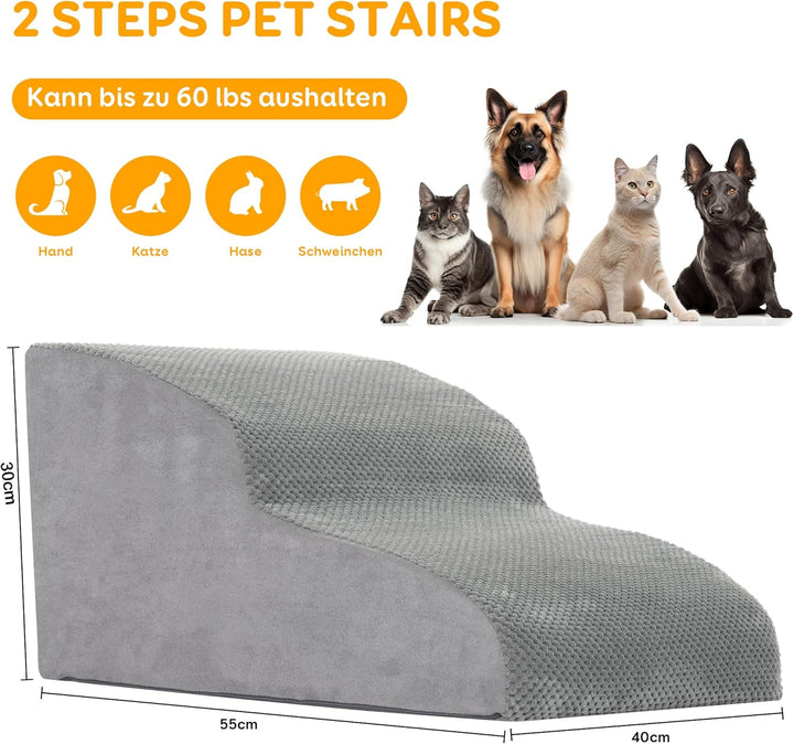 Hundetreppe für Kleine Hunde, 2-Stufen, Haustiertreppe mit Abnehmbarem, Hunderampe für Sofa Bett, Wa