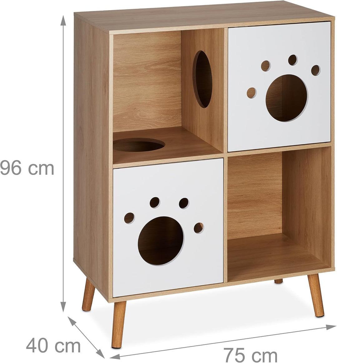 Relaxdays Katzenschrank XXL, 4 Fächer, HBT 96x75x40cm, Katzenkloversteck & Schlafplatz, Katzenkommod