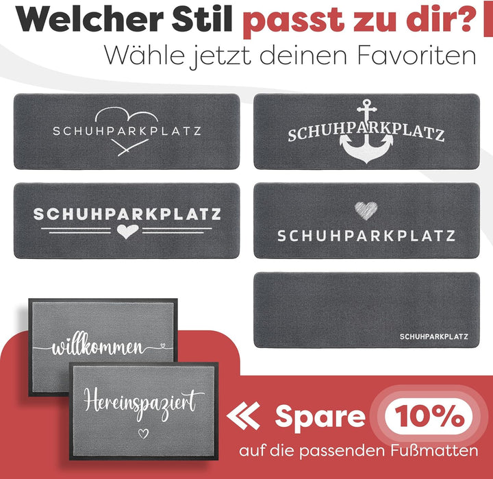 Bodenständig Schuhparkplatz Fussmatte Grau 100x33 cm – rutschfeste Schuhmatte & Waschbarer Schuhtepp