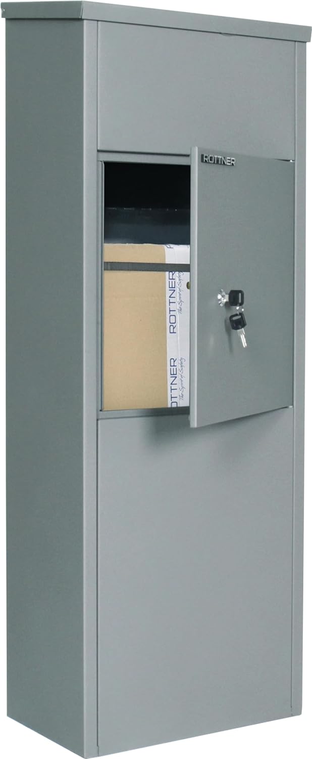 Rottner Parcel Keeper 1000 Stand Paketbriefkasten Stahl, Silber, HxBxT 105x38x23 cm, Zylinderschloss