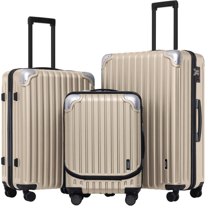 LEVEL8 Koffer Trolleys Handgepäck Hartschalenkoffer Rollkoffer Reisekoffer, TSA Champagner Set 20/24