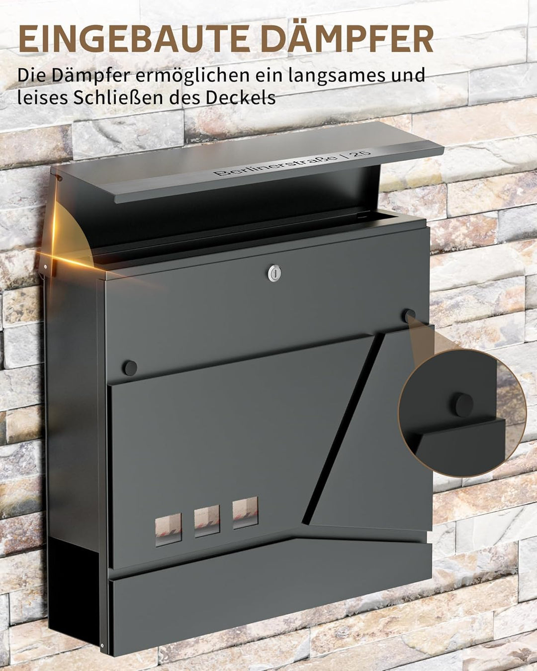 Briefkasten Anthrazit Edelstahl Mit Zeitungsfach, Wetterfest, Aufkleber Gegen Unerwünschte Werbung,