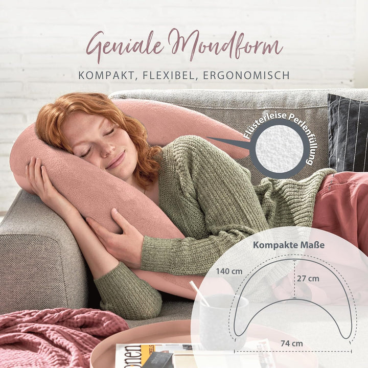 Theraline Plüschmond Stillkissen, Kopfkissen und Nackenkissen mit Perlen, ergonomisches Kissen zum S