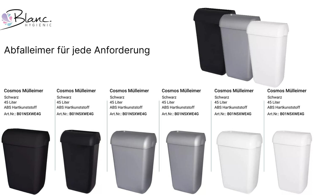 Blanc HYGIENIC Abfallbehälter Premium BIN – Mülleimer mit abnehmbarem Deckel, Abfalleimer 45 Liter,