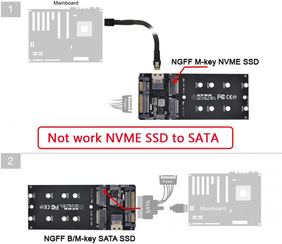 chenyang M.2 NVME PCIE SSD auf SFF-8654 ＆ NGFF SATA SSD auf SATA 2 in 1 Combo Adapter für Mainboard(