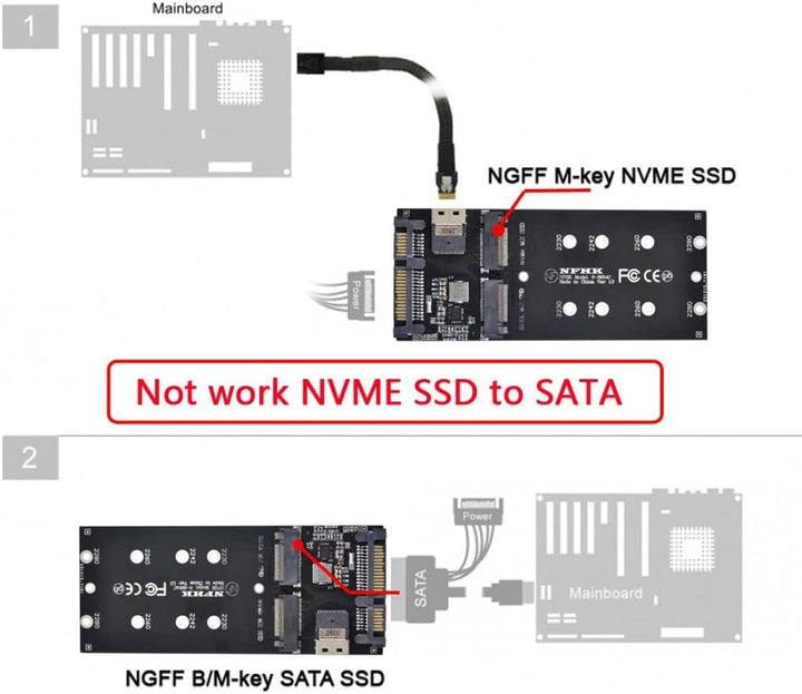 chenyang M.2 NVME PCIE SSD auf SFF-8654 ＆ NGFF SATA SSD auf SATA 2 in 1 Combo Adapter für Mainboard(