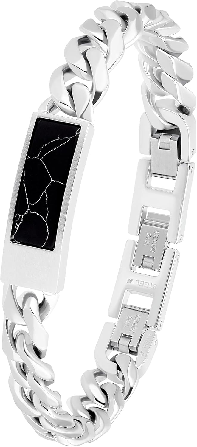 s.Oliver Armband Edelstahl Herren Armschmuck, mit Schmuckstein synth., 19+1,5+1,5 cm, Schwarz, Kommt