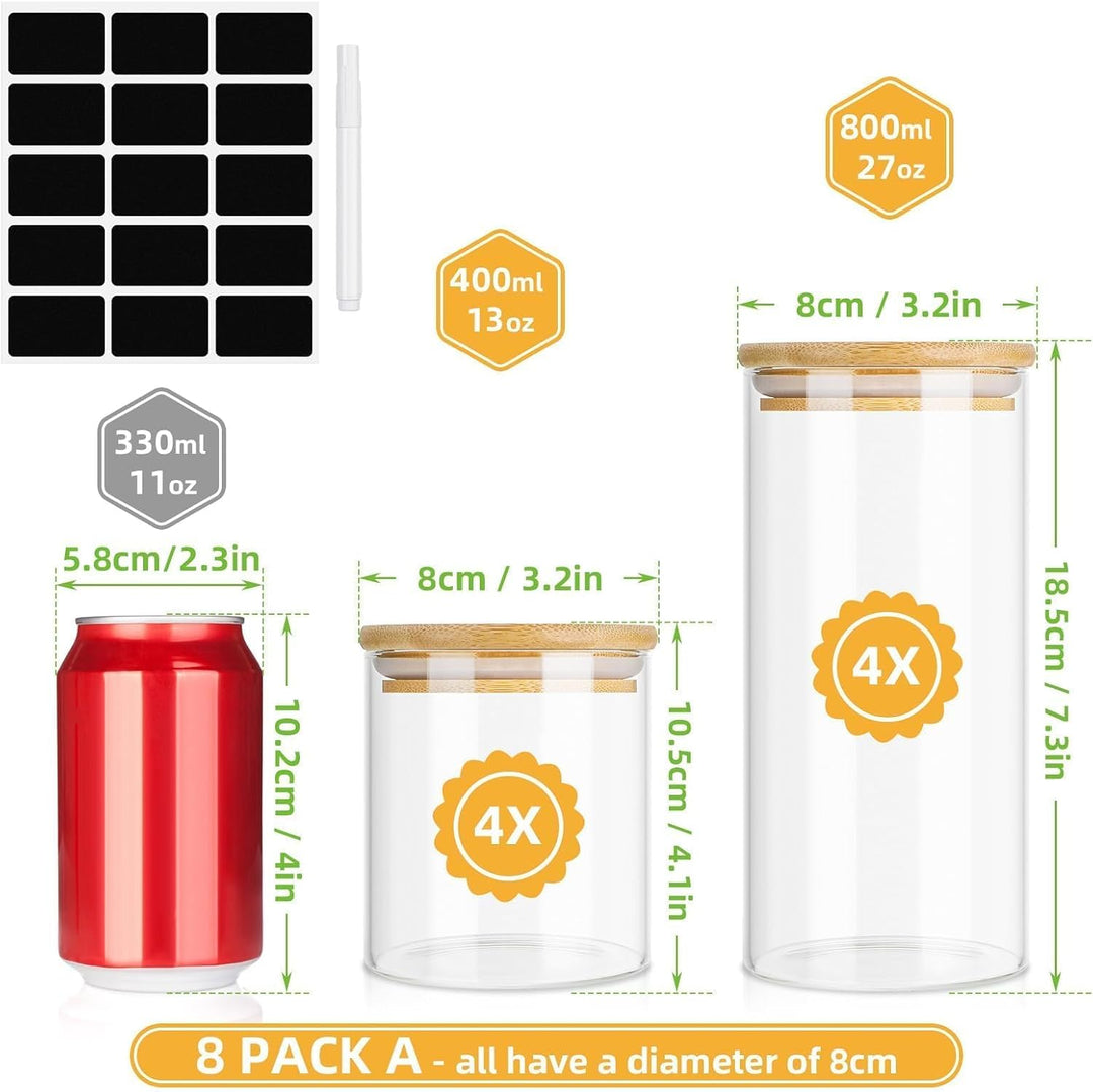 Lannvan Vorratsgläser mit Deckel, 8er Set Vorratsdosen Glas Aufbewahrungsgläser Luftdicht, Vorratsgl