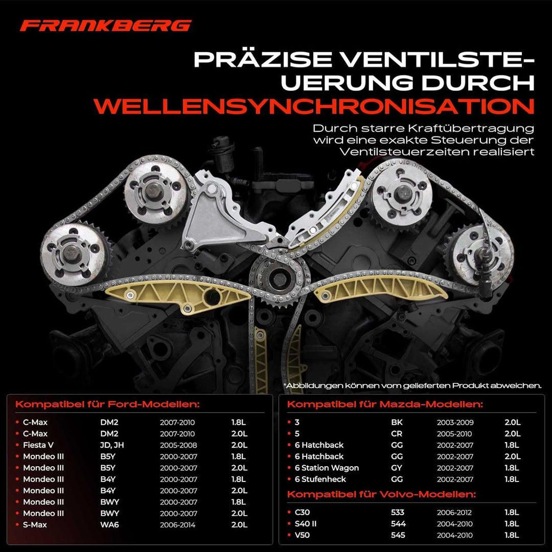 Frankberg Steuerkettensatz Kompatibel mit Focus Mondeo III Tourneo C30 S40 II V50 1.8L 2.0L Benzin 2
