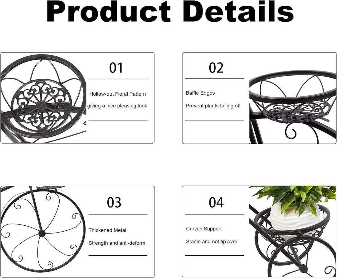 unho Blumenständer Metall, Blumentreppe Fahrrad Form, Blumentopf Ständer 3 Ebenen, Pflanzenregal für