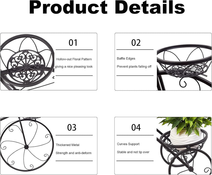 unho Blumenständer Metall, Blumentreppe Fahrrad Form, Blumentopf Ständer 3 Ebenen, Pflanzenregal für