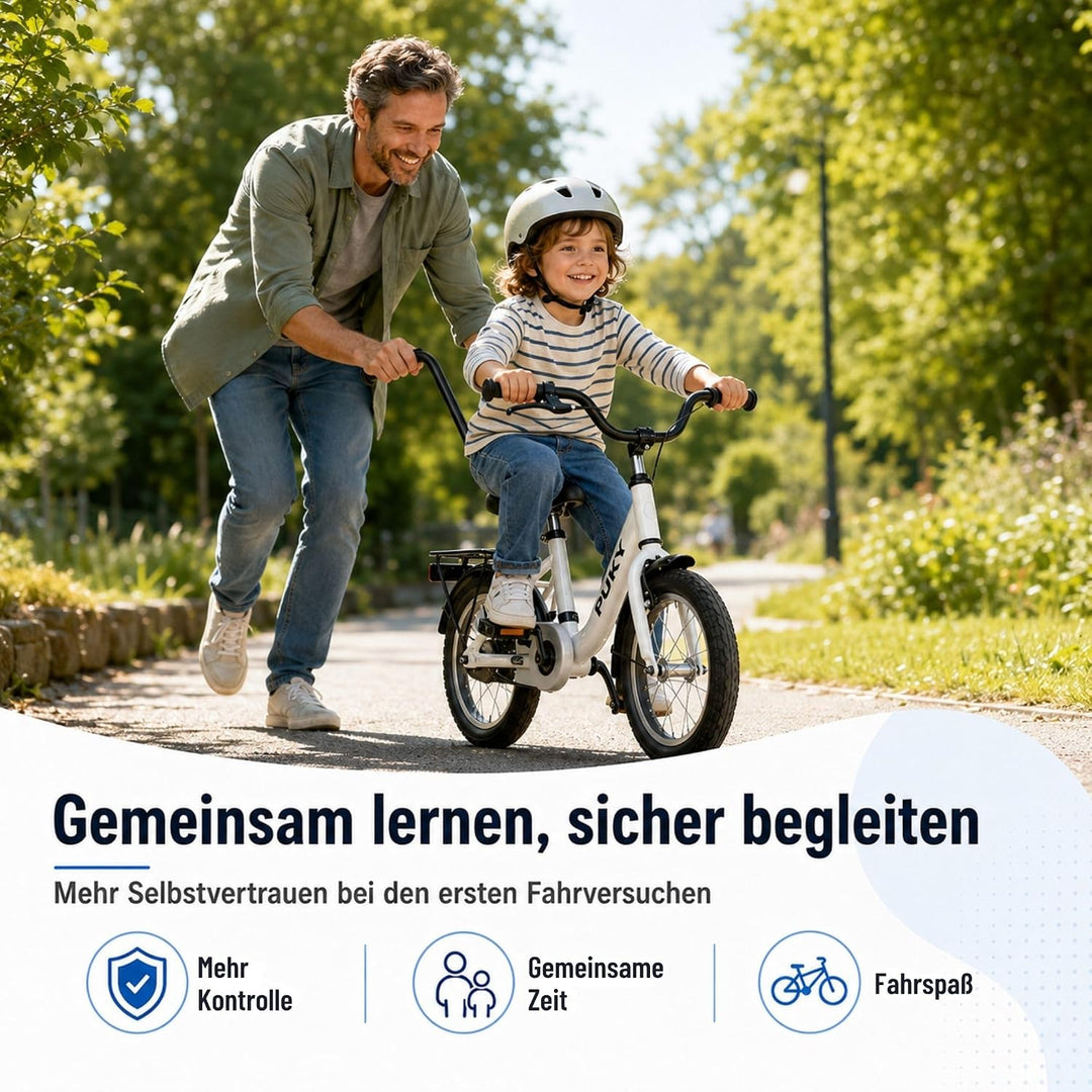 Puky Fahrradlernhilfe Sattel mit Schiebestange Schwarz & Windel Blaubaer | Schnelle Montage, Balance