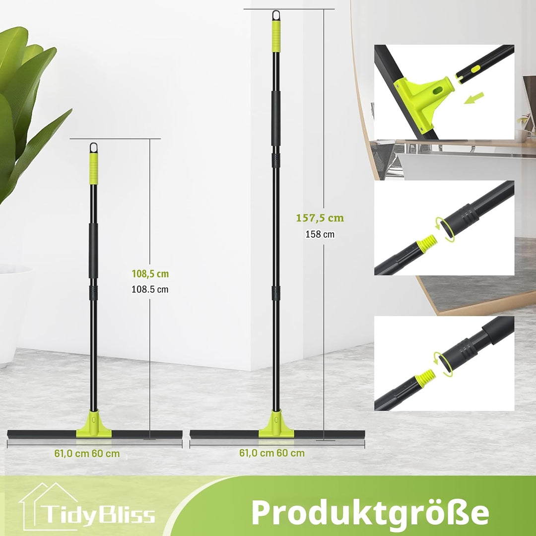 TidyBliss Wasserschieber Bodenabzieher 60 cm, Wasser Abzieher Boden mit Teleskopisc Stiel 158 cm, Wa