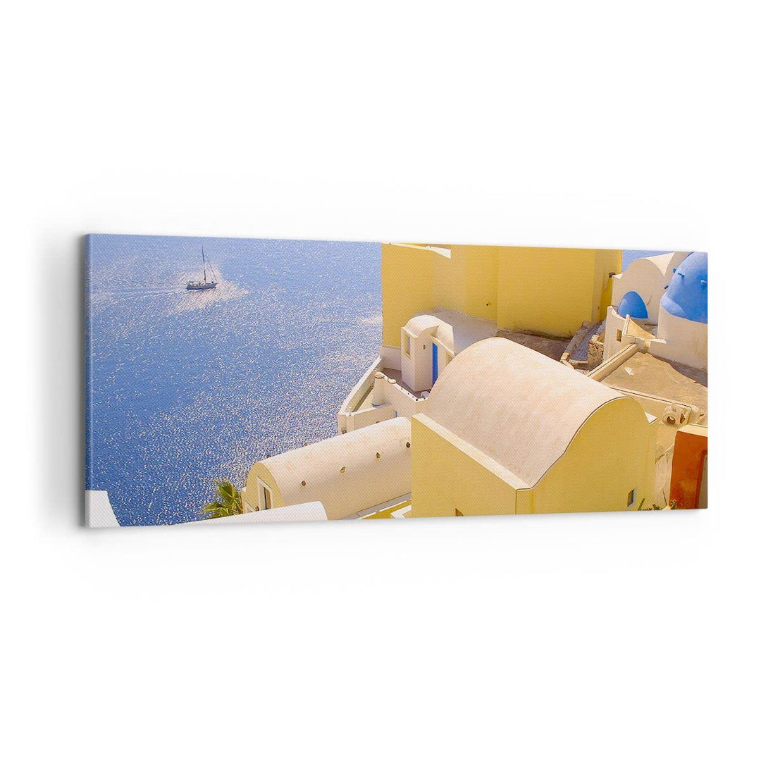 ARTTOR Bilder auf Leinwand 100x40cm Leinwandbild Haus wohnung gebäude griechenland Gross Wanddeko Bi
