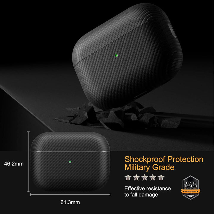 memumi Carbon Hülle für AirPods Pro 2, 0.3 mm Superdünne, Hülle aus echter 600D Aramidfaser [100% Ar