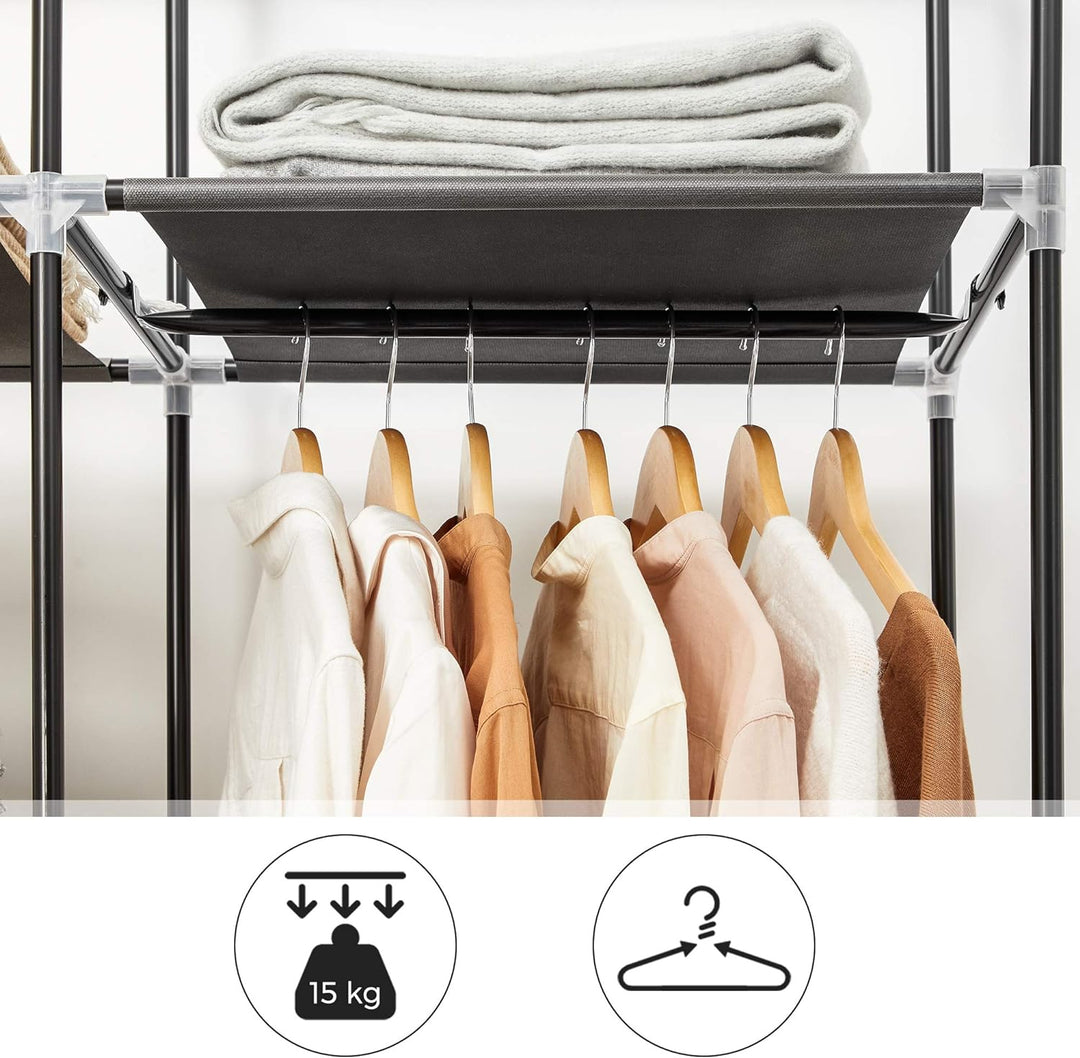 SONGMICS Kleiderschrank, Faltschrank, Stoffschrank, faltbare Garderobe mit 2 Kleiderstange, 175 x 15