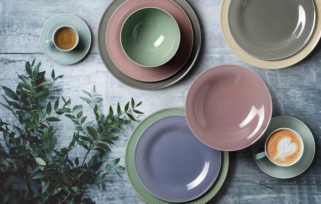 Seltmann Weiden Beat Color Glaze Suppenteller 6er Set, ø 22,5 cm, Tiefer runder Teller mit Rillenrel