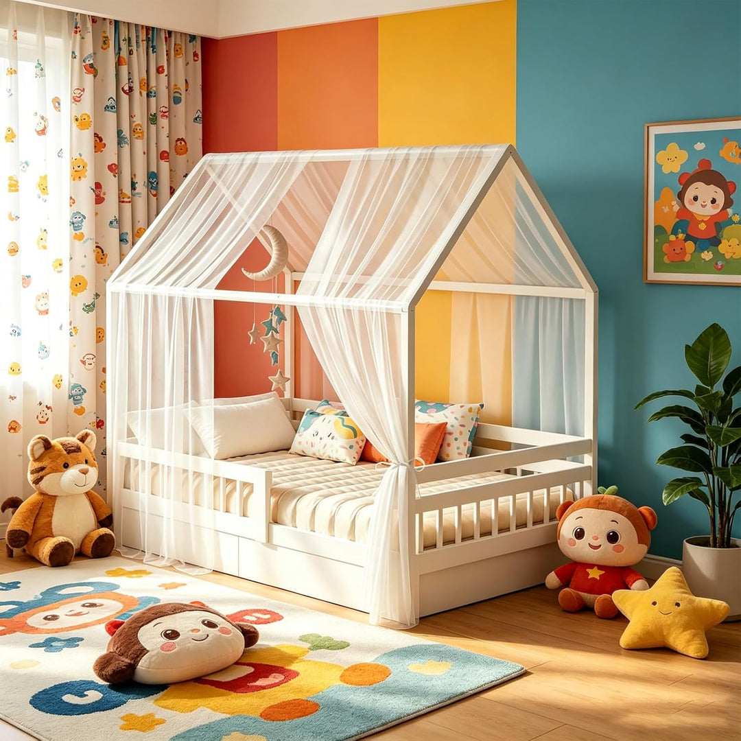 2 Stück Hausbett Himmel Set - 150 x 350 cm Betthimmel Milan-Garn, Betthimmel Hausbett, Leichte Atmun
