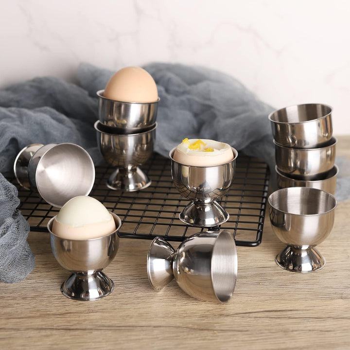 Eierbecher aus Edelstahl für weich gekochte Eier 12er Set Eierhalter Tablett, 12
