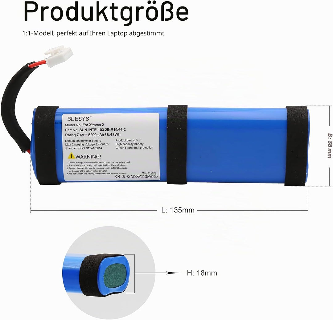 BLESYS Akku für JBL Xtreme 2, 7,4V 5200mAh Li-ion SUN-INTE-103 21NR19/66-2 ID1019 Akku für JBL Xtrem