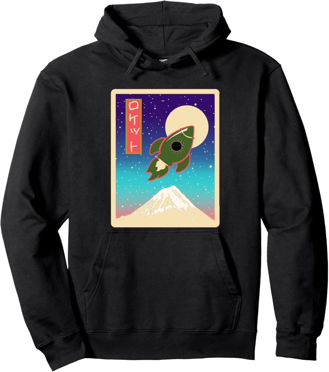 Rocket Ship Retro Japanisch schreiben Katakana Mashup Space Pullover Hoodie