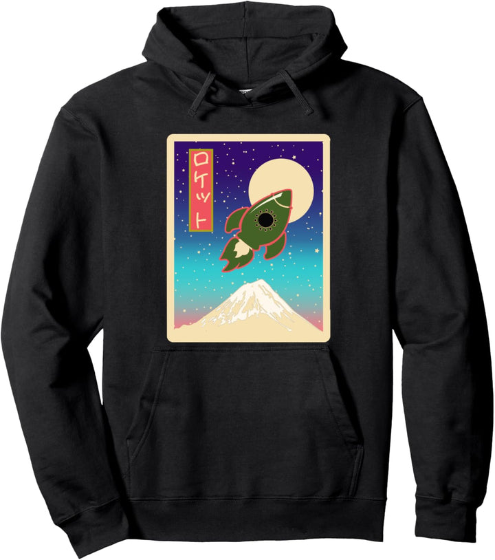 Rocket Ship Retro Japanisch schreiben Katakana Mashup Space Pullover Hoodie