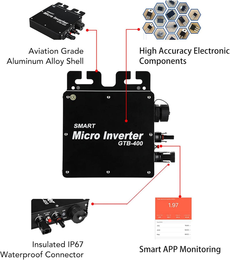 Micro Inverter Solar Grid Tie Inverter 400W 20A WIFI Control Micro Wechselrichter Solar Inverter Con