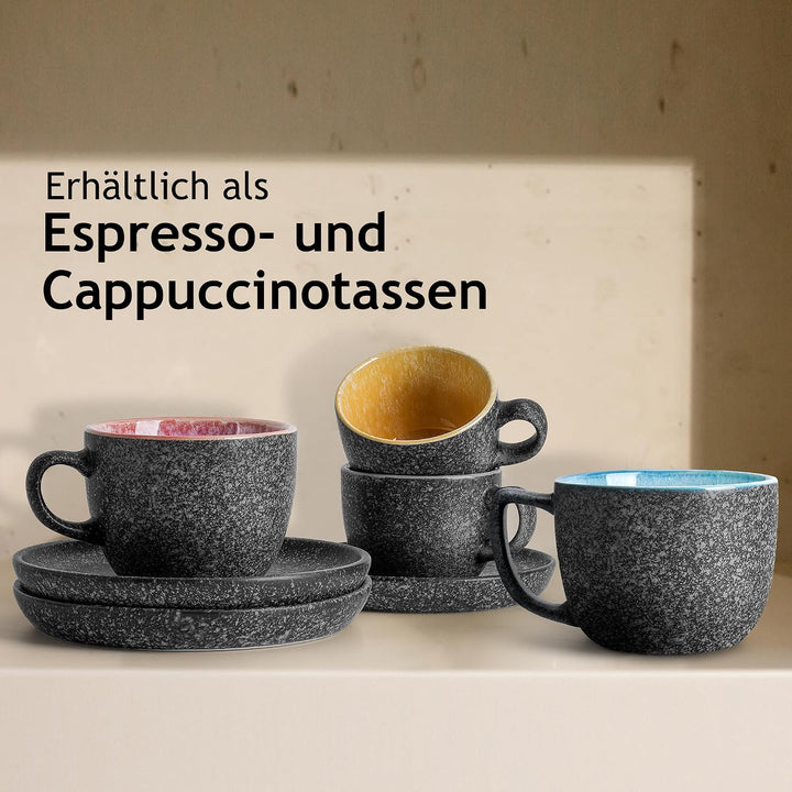 MIAMIO - Espressotassen 80 ml - Las Palmitas Collection (Dunkelgrau) | mit Untertassen, aus Keramik,