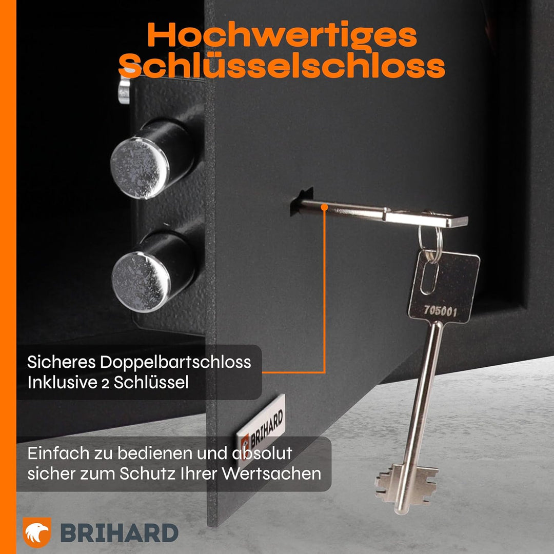 Brihard Home Tresor Safe mit Doppelbartschloss - 20x31x20cm Sicherheits-Safe 11 L - Titangraue kratz