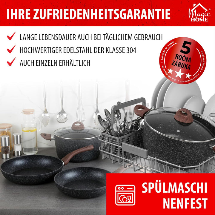MAGIC HOME Topfset INDUKTION 13-tlg | Aluguss Pfannenset & Kochtopf Set | Marmor Antihaft Bratpfanne