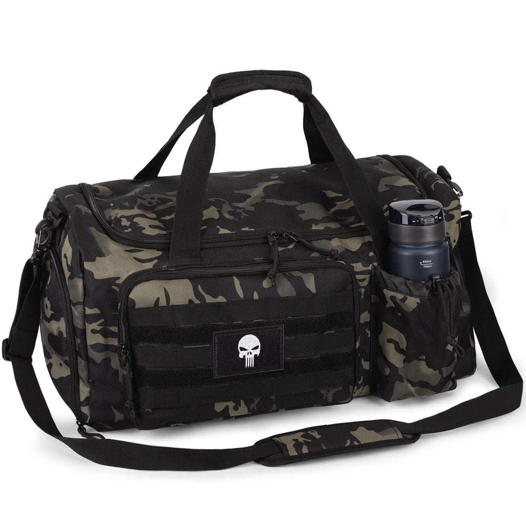 Taktische Sporttasche für Herren, 40L grosse Reisetasche mit Schuhfach, Sporttasche mit Nassfach, Mu