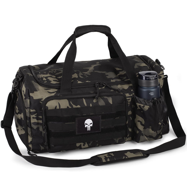 Taktische Sporttasche für Herren, 40L grosse Reisetasche mit Schuhfach, Sporttasche mit Nassfach, Mu