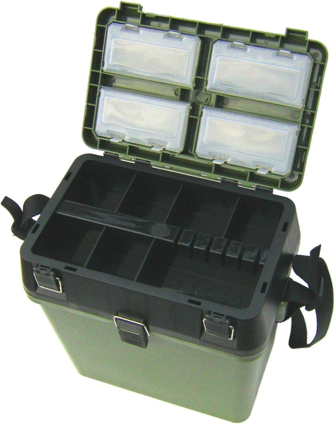 Angelzubehör-Sitzbox, extra gepolsterter Sitz, Schultergurt und Stauraum