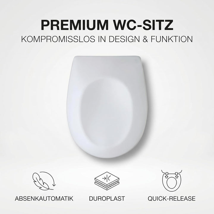 ONBEST WC-Sitz mit Absenkautomatik - D-Form Klodeckel aus weissem Duroplast - Abnehmbare Klobrille m