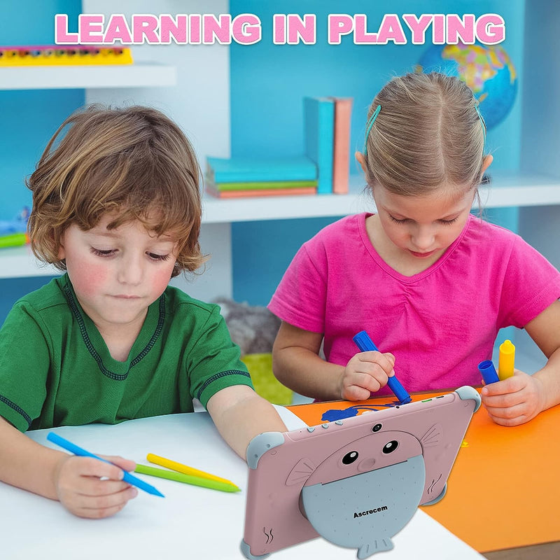 ascrecem Kinder Tablet 10 Zoll Android Tablet für Kinder mit WiFi Doppelkamera IPS Display Quad Core