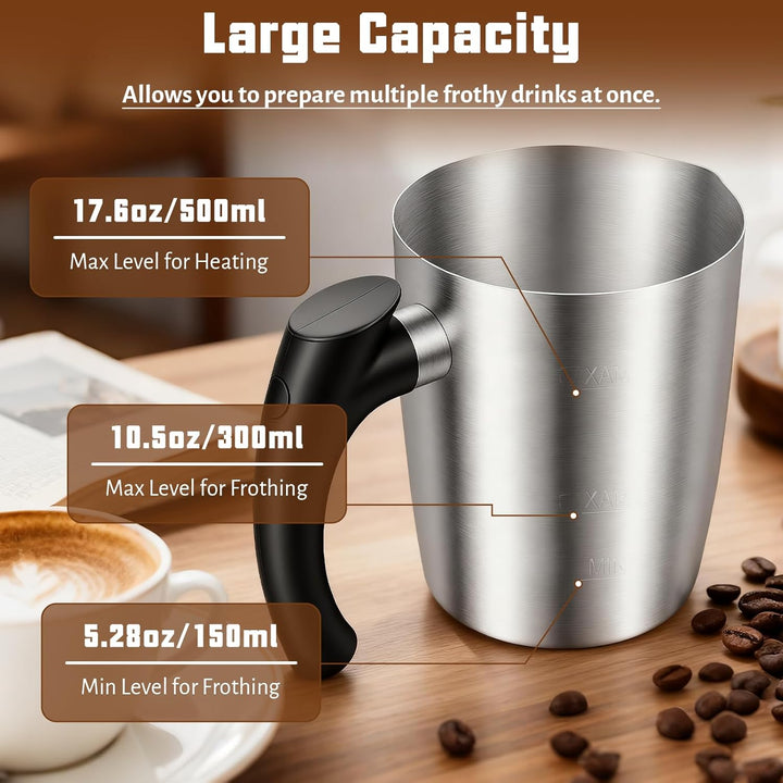 Elektrischer Milchaufschäumer – 5-in-1 Milchschäumer 500ml Edelstahlbehälter, Abnehmbarer & Spülmasc
