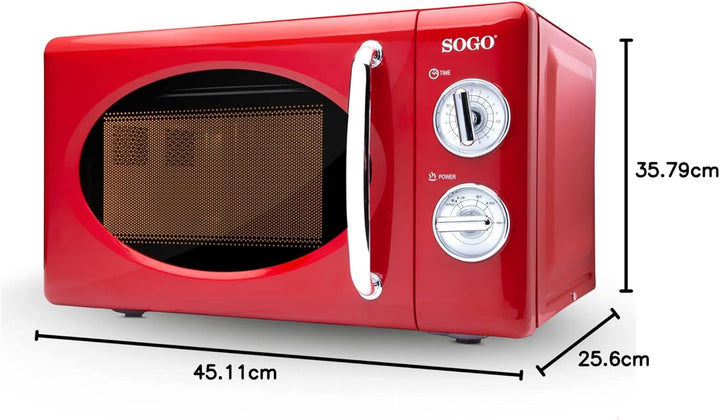 SOGO HOR-SS-890-R Mikrowelle im Retro-Stil, Vintage-Stil, 20 Liter, 5 Leistungsstufen, 700 Watt, Rot