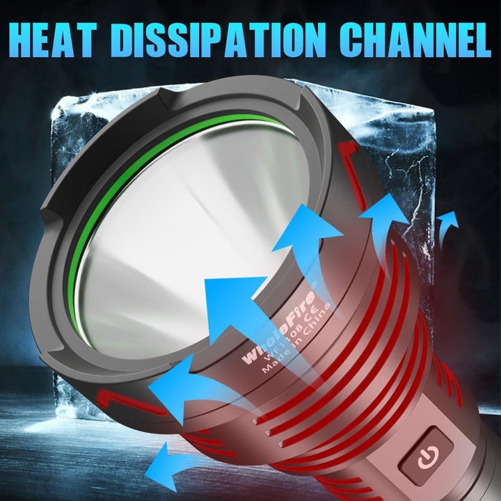 WholeFire LED Taschenlampe Extrem Hell 100000 Lumens, XHP90 USB Aufladbar Taschenlampen, 5 Modi Takt