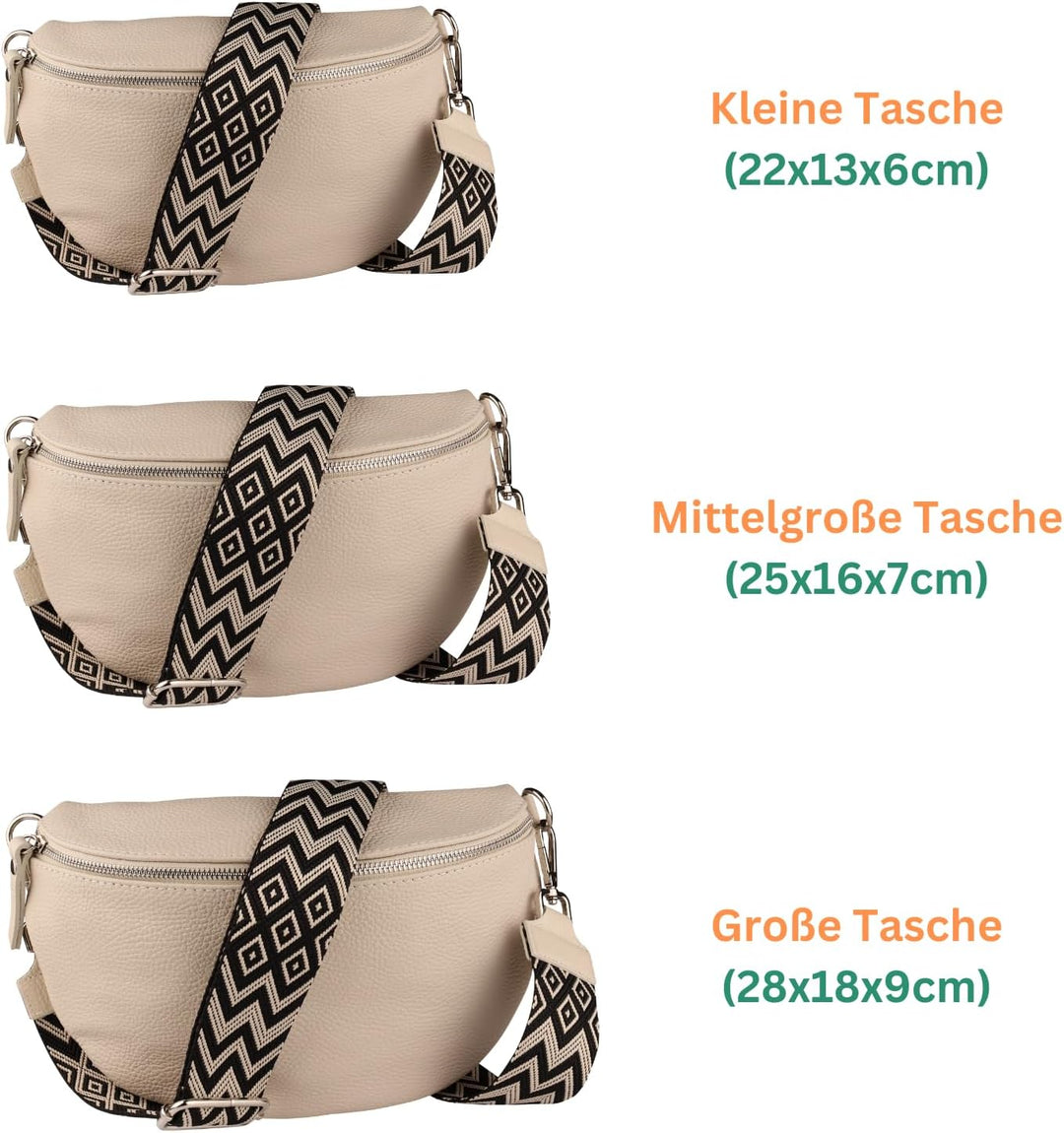 MIRROSI® Bauchtasche Damen, Echtleder, Made in Italy, Umhängetasche, Brusttasche, Crossbody Bag (1 T