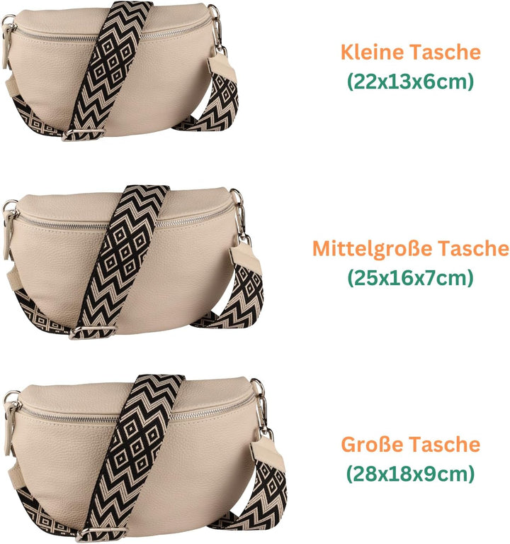 MIRROSI® Bauchtasche Damen, Echtleder, Made in Italy, Umhängetasche, Brusttasche, Crossbody Bag (1 T