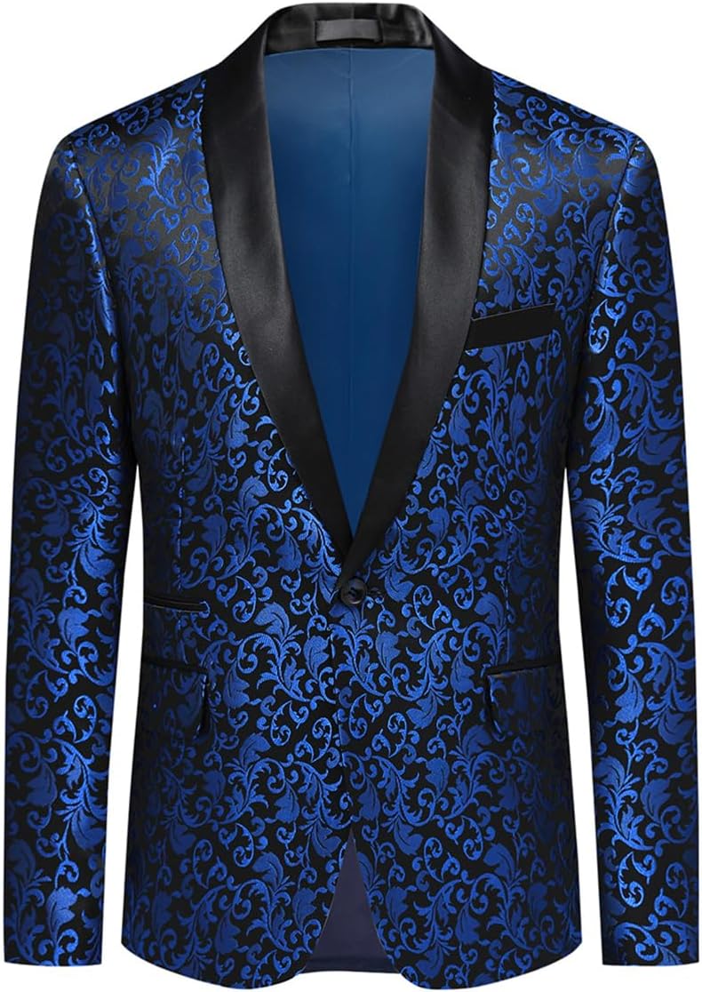 Allthemen Sakko Herren Slim Fit Jacquard Bunte Sakko Casual Blazer Glitzer Smokingjacke Anzugjacke f