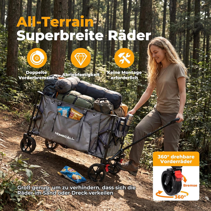 Bollerwagen Faltbar 200L 200KG Belastbar, Strandwagen Klappbar mit Regenschutz, Reflektorstreifen, B